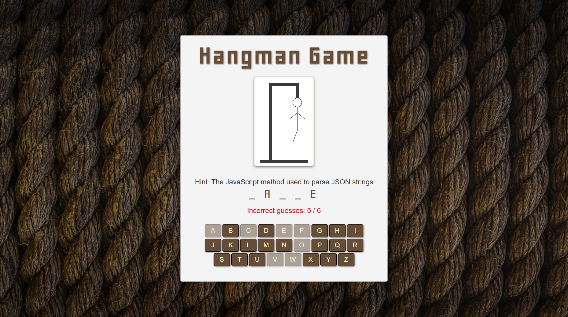 Interface of Hangman Game