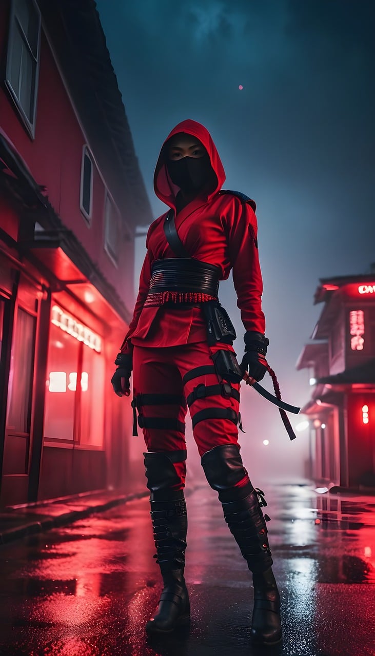 female samurai in a red outfit